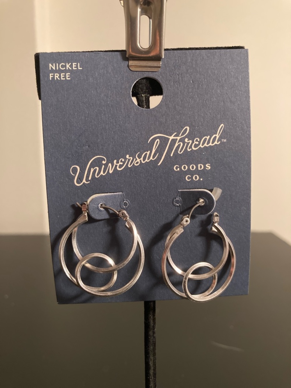 Universal Thread Polished Silver Interlocking Double Hoop Earrings